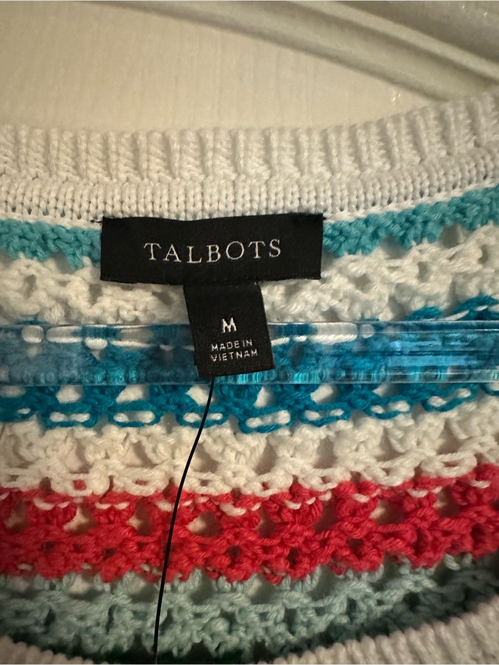 Talbots Multicolor Striped Crochet Shell Top - Picture 3 of 5